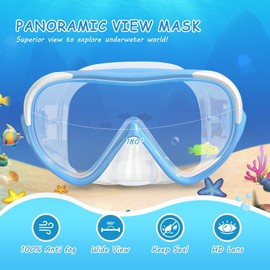 Kids Swim Mask - Ultimate 180° Kids Swim Goggles Anti-Fog Child Diving Mask Leak-Proof Kids Goggles with Nose Cover and Fabric Strap for Ages 4-14 for Swimming, Snorkeling and Diving (Blue)