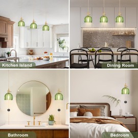 2 Pack Plug in Pendant Light Fixtures, Hanging Light Fixture Vintage Glass Pendant Light, Mini Green Tulip Hanging Lamp, Pendant Lighting for Kitchen Island, Bedroom, Dining Room, Living Room