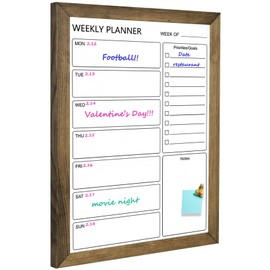 Dry Erase White Board Weekly Calendar Board, Magnetic Whiteboard for Wall,18“x24 Solid Wood Rustic Brown Framed Message Board, Planner Board for Office, Home, School(Weekly-BB-RB-4560)
