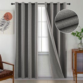 GHGK HOME Light Grey Blackout Curtains, 96 Inches Long (2 Panels), 100% Blackout Faux Linen Room Darkening Burlap Grommet Drapes for Bedroom & Living Room (52x96 Inch, Light Grey)