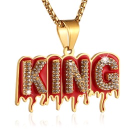 AsAlways Hip Hop King CZ Pendant Fashion Rapper Jewelry Rock Iced Out Shiny Stainless Steel Necklace for Men and Women(Gold)