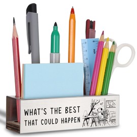 WINOESHE Stainless Steel Pencil Holder with What's The Best That Could Happen & Optimistic Dog Design, Positive Office Gift for Team Member, Uplifting Desk Organizer for Work Friend HUE25