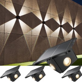 KIALUSH Solar Wall Lights Outdoor 2 Lighting Colors, 4 Pack 1500mAh Wall Lights Solar Powered, IP65 Outdoor Solar Lighting for Wall