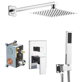 Heable Shower System with High Pressure Rainfall Shower Head, Handheld Shower head and Shower Faucet Trim Kit, Rain Mixer Shower Set Wall Mounted Chrome（Valve Include）