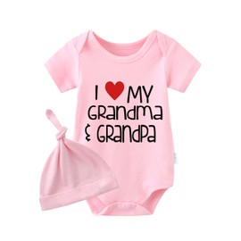 culbutomind Baby Twins Romper I Love My Grandma Grandpa Fun Baby Bodysuit Short Sleeve Gift for Birth Baby Boys Girls Twins Baby Clothing with Hat, Pink I Love My Grandma Grandpa, 3-6 months