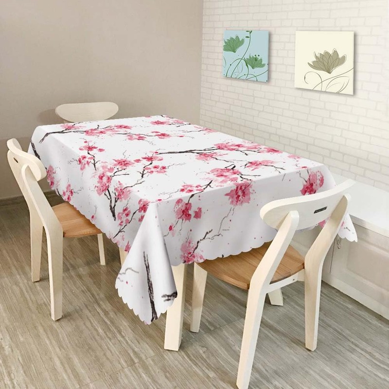 Walmsco Tablecloth Pink Cherry Blossoms Decor For Dining Room Kitchen