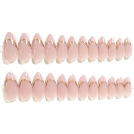 Rose Gold Sparkle French Manicure Glossy Almond Press On Nails - 24 Pieces - Artificial Nail Kit