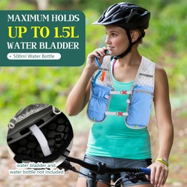 Running Hydration Vest Backpack Lightweight Running Vest Women mens Compatible with 1.5L Water Bladder Reflective Hydration Backpack for Marathon Cycling Hiking (Blue, One Size)