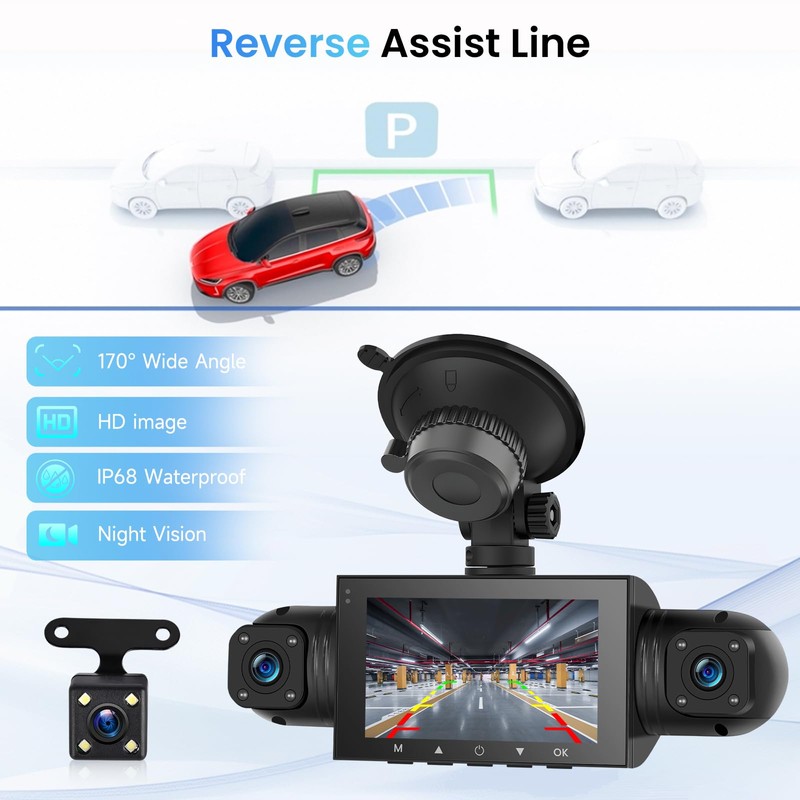 Hodozzy 360° Car Dash Cam, 4 Cameras Front Rear, 1080P,