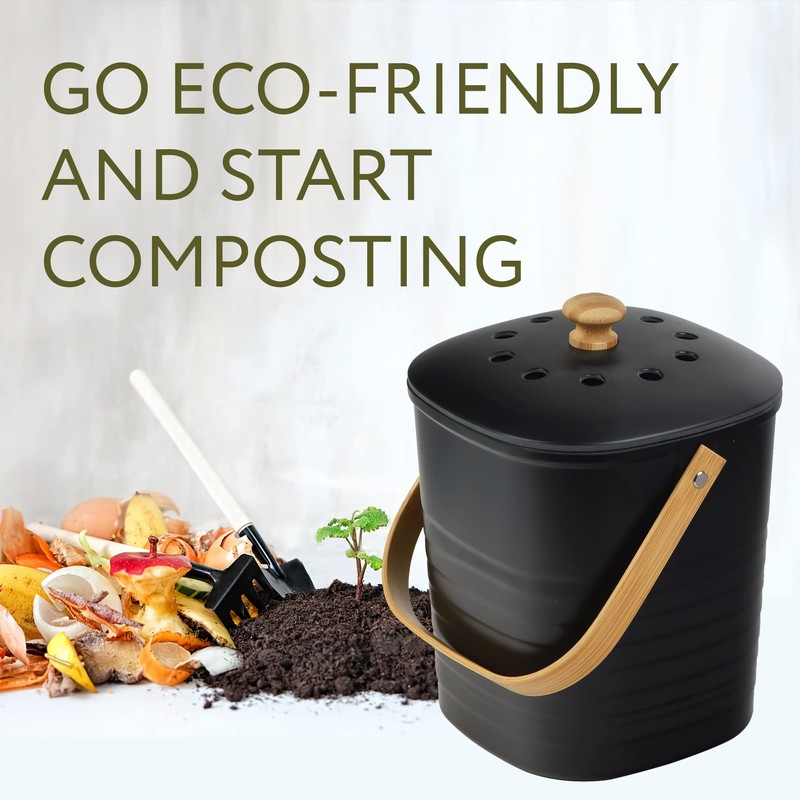 Impresa 2 Pack Bamboo Compost Bin for Kitchen – 1