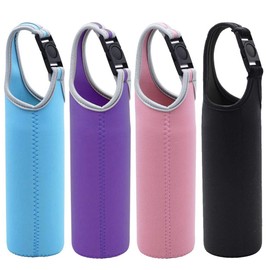 DanziX 4 Pack Water Bottle Carrier, Neoprene Sleeve Water Bottles Cup Carrier Pouch with Carrying Handle,Fit for All 16oz-21oz Portable Sport Water Bottle-Black,Blue, Pink,Purple