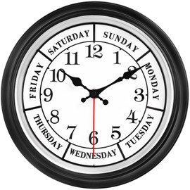 45MinST 12 Inches Retro Wall Clock,Day of The Week Wall Clock,Calendar Day Clock,Silent Non Ticking Battery Operated Movement(Silver)