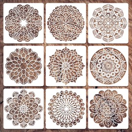 Yosugar Malschablonen, 9 Stück Mandala-Schablonen, wiederverwendbar, Mandala-Muster, Malerei, Schablonen-Set, für Scrapbook, Wände, DIY Dekoration (9 Stück Mandala-Schablonen)