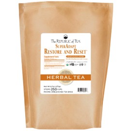 The Republic of Tea - Restore and Reset SuperAdapt Herbal Tea, 250 Tea Bags, Organic, Caffeine Free, Reishi Mushroom and Cocoa Herbal Tea