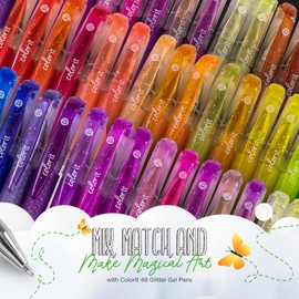 ColorIt Glitter Gel Pens for Coloring – 96 Pack with 48 Premium Glitter Gel Pens & 48 Refills with 1 Travel Case - Vibrant Colors for Journaling, Writing, Adult Coloring Books, and Creative Projects