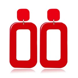 DIYANMMY Retro Simple Acrylic Geometric Square Hollow Earrings for Women White Statement Drop Earring (red Square Hollow Earrings)