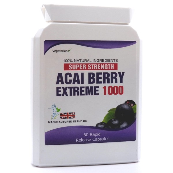 Acai Berry Extreme 1000 Pure Detox 60 Capsules Dietary Aid Supplement Plus Free Meal Plan and Dieting Tips
