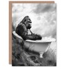 Artery8 Greeting Card Gorilla Bubble Bath Bathtub Black White Surreal