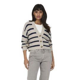 ONLY ONLCAROLNICE Women's Cardigan Striped Regular Fit XS S M L XL Beige, Pumice Stone/Stripesnavy blazer