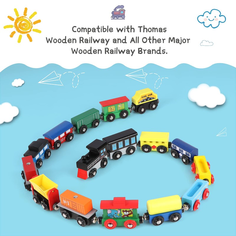 KABENFIS 16 PCS Wooden Train Set Magnetic Train Set for