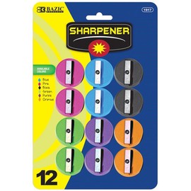 BAZIC Pencil Sharpener Single Hole Blade, Standard Size Pencils Crayon, Round One Blades Sharpeners for School, Total 12 Count