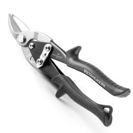 STAHLWERK Robust professional metal shears, left-cutting, contour and hand metal scissors made of chrome vanadium steel for sheet metal up to 1.25 mm