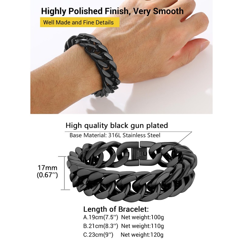 PROSTEEL Black Franco Chain Cuban Bracelet Bangle Punk Rock Women
