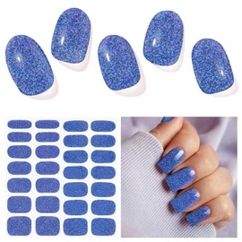 DUKASOU Semi Cured Gel Nail Strips, Dark Blue Sparkle | 28 pcs Gel Nail Strips Work with Any UV Lamp, Salon Quality UV Nails Stickers, Easy to Apply for Home Nails DIY