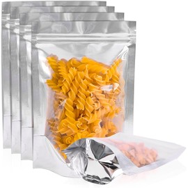 NexLevVac 50 Pack Resealable Reusable Mylar Bags Stand Up Zipper Aluminum Foil With Clear Front Window 5"X7" for Food Storage Heat Seal Pouches Small Business Home Multipurpose