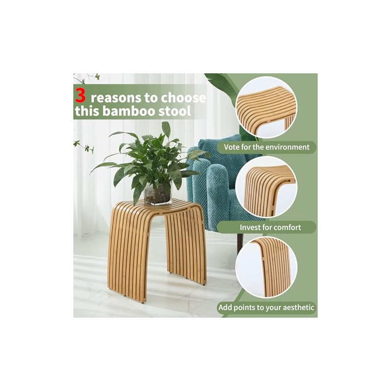 Bamboo Shower Bench, Non-Slip Shower Stool & 450 lbs, Waterproof
