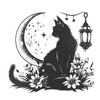 Fenteer Cat Moon Flower Wall Sticker Removable Decal Accessories Decal