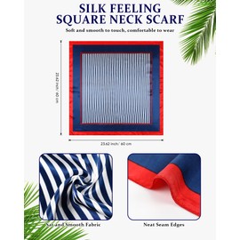 Bonuci Sailor Scarf 23.62 x 23.62 Inch Silk Satin Flight Attendant Scarf Square Red White and Blue Stripe Scarf for Women(12 Pcs)