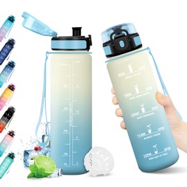 Water Bottle 500 ml, Leak-Proof, Water Bottle with Time Marking, Sports Water Bottle with Filter, BPA-Free, Sports Water Bottle for Gym, Bike, Office, Outdoor, Adults, School, Yoga,