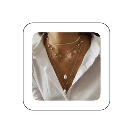Cimenexe Bohemian Multilayer Pearl Necklace Retro Tear Bead Pendant Necklace Gold Herringbone Chain Pearl Satellite Chain Necklace Jewellery for Women Gifts, Zinc, No Gemstone