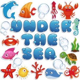 Sea Life Cutouts - Under The Sea Classroom Bulletin Board Decorations - Ocean Themed Tropical Fish & Animal Birthday Party Supplies for Toddler Kids & Students