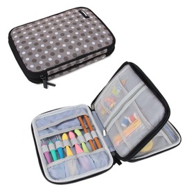 Damero Crochet Hook Case, Travel Storage Bag for Swing Crochet Hooks, Lighted Hooks, Needles(Up to 8'') and Accessories, Large, Gray Dots (No Accessories Included)