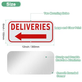 M METERXITY 1-Pack Deliveries Sign with Lift Arrow, 12" x 6" Rust Free Aluminum Front Door Sign Deliveries Instructions for Package for Home/Office [Red on White]