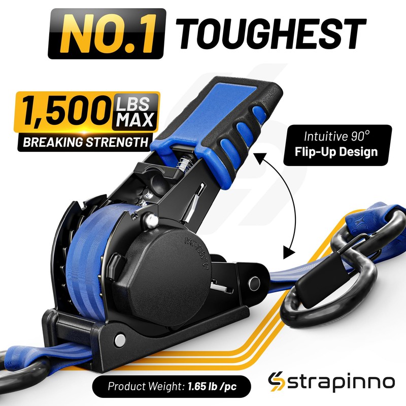 Strapinno Retractable Ratchet Straps 1 in x 10 ft, Secure