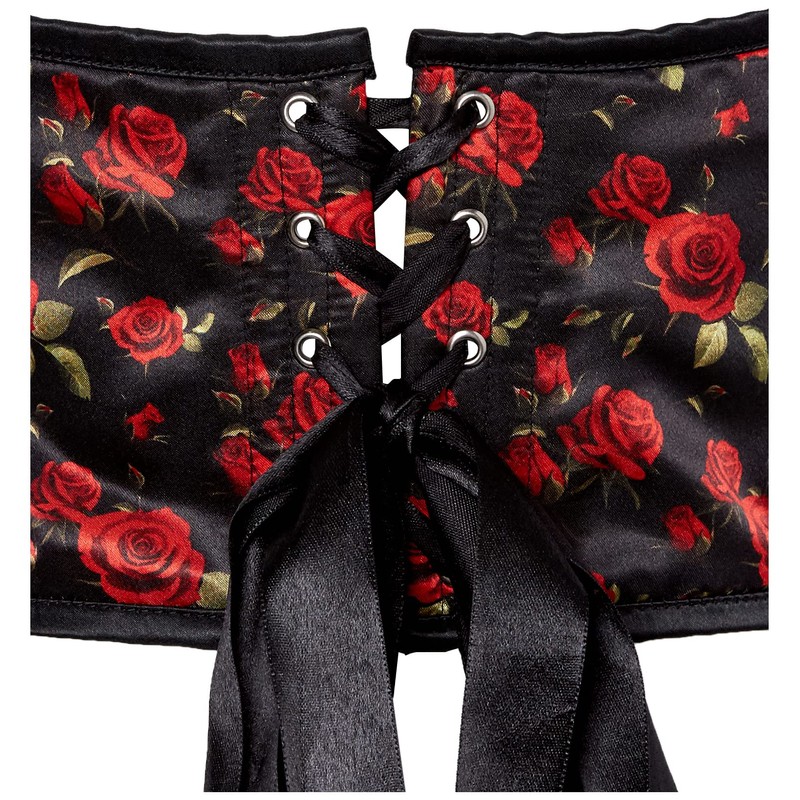 Lavish Red Roses Satin Open Cup Waist Cincher (Medium)