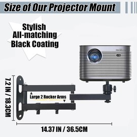 Universal Projector Mount Adjustable Projector Wall Mount Foldable Arm Wall Projector Mount 1/4" M4 M6 Screw Size Compatible with XGIMI, PVO, TMY, AuKing Projectors Upgraded Black