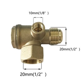 Anawakia Check Valve, Compressor Check Valve, 3 Way Male Thread 90 Degree Brass Check Valve Air Compressor Replacement Accessories Hose Connection Tool 1/2" x 1/2" x 1/8"