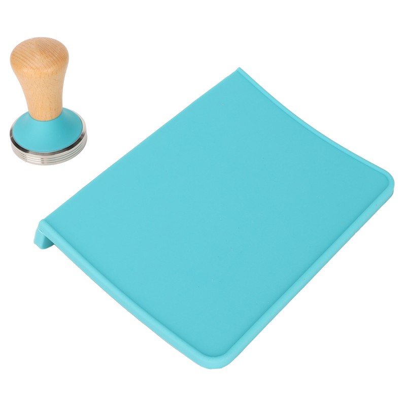 2Pcs Tamping Mat Silicone Coffee Pad with Beech Handle Tamper