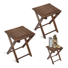 Timberholm 2PCs Folding Side Tables, Waterproof Patio Foldable End Table, Portable Side Table for Indoor and Outdoor Garden, Porch, Balcony, Camping, Fishing, Walnut Color, Small Size 14 inch Height