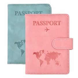 2 Pcs Passport Holder Cover Wallet Case, PU Leather Travel Wallet with RFID Blocking, Passport Book Holders with Card Slots Magnetic Clasp Passport Holder for Credit Cards, Boarding Passes