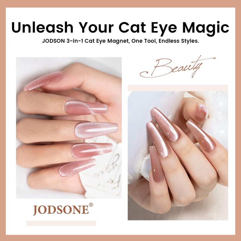 JODSONE 3-in-1 Cat Eye Magnet for Nails, Cylindrical & Square