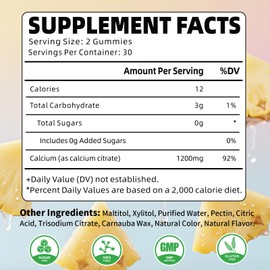 Pack of 2 Calcium Citrate Gummies 1200mg, Chewable Calcium Supplements for Women & Men, Sugar Free Calcium Gummies for Bone, Muscle & Immune Support, Pineapple Flavor, 120 Count