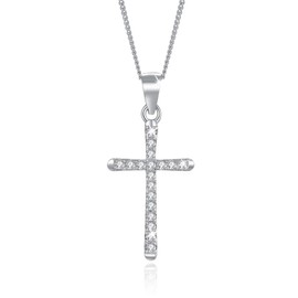 MENDOZZA Women's Necklace Cross Pendant 925 Silver Necklace Cross Zirconia Silver 50 cm, Sterling Silver, Cubic Zirconia