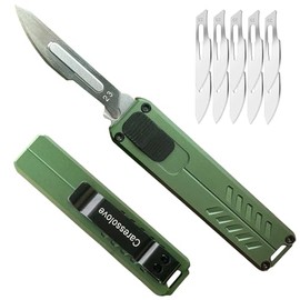 Caressolove Automatic Utility Knife, Safety Auto Box Cutter Retractable, EDC Push Button Exacto Scalpel Knife, 10PCS #23 Razor Blades Pocket Knives with Clip