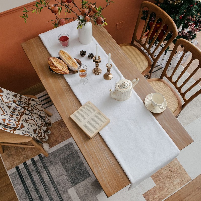 LIGICKY White Faux Fur Table Runner, 15x72 Inch, Luxury Series