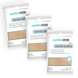 Comfort Zone Super Moleskin Padding, Protects Tender Areas of The Foot from Friction, Light Brown, 3 Count, Pack of 3